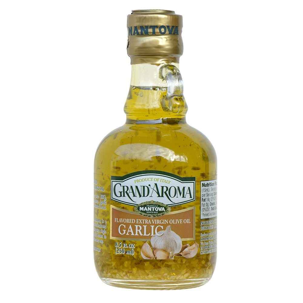 Mantova Grand'Aroma Flavored Extra Virgin Olive Oil Variety Set: Piccante, Basil, Garlic, Tuscan Herbs, 8.5 fl oz each