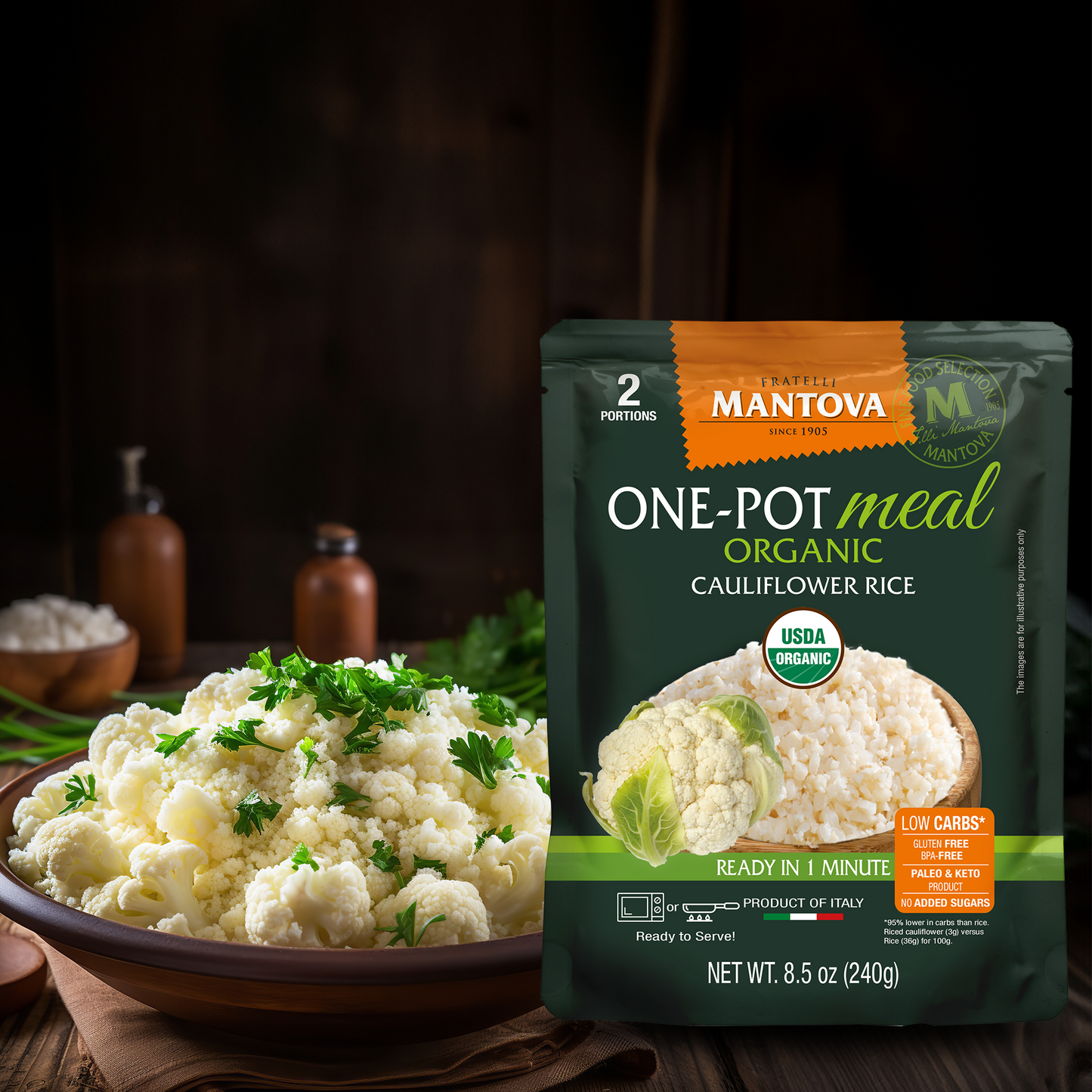 Mantova Organic Cauliflower Rice, 8.5 oz.