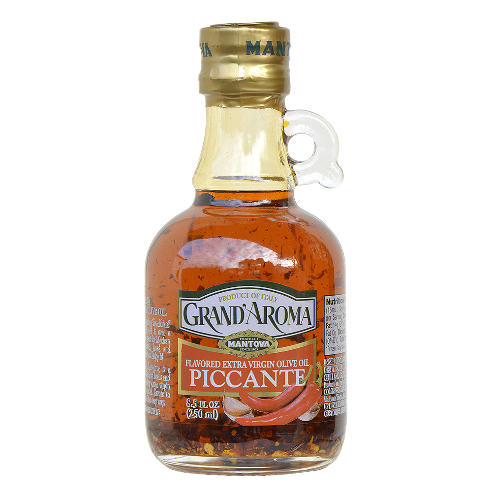 Mantova Grand'Aroma Flavored Extra Virgin Olive Oil Variety Set: Piccante, Basil, Garlic, Tuscan Herbs, 8.5 fl oz each