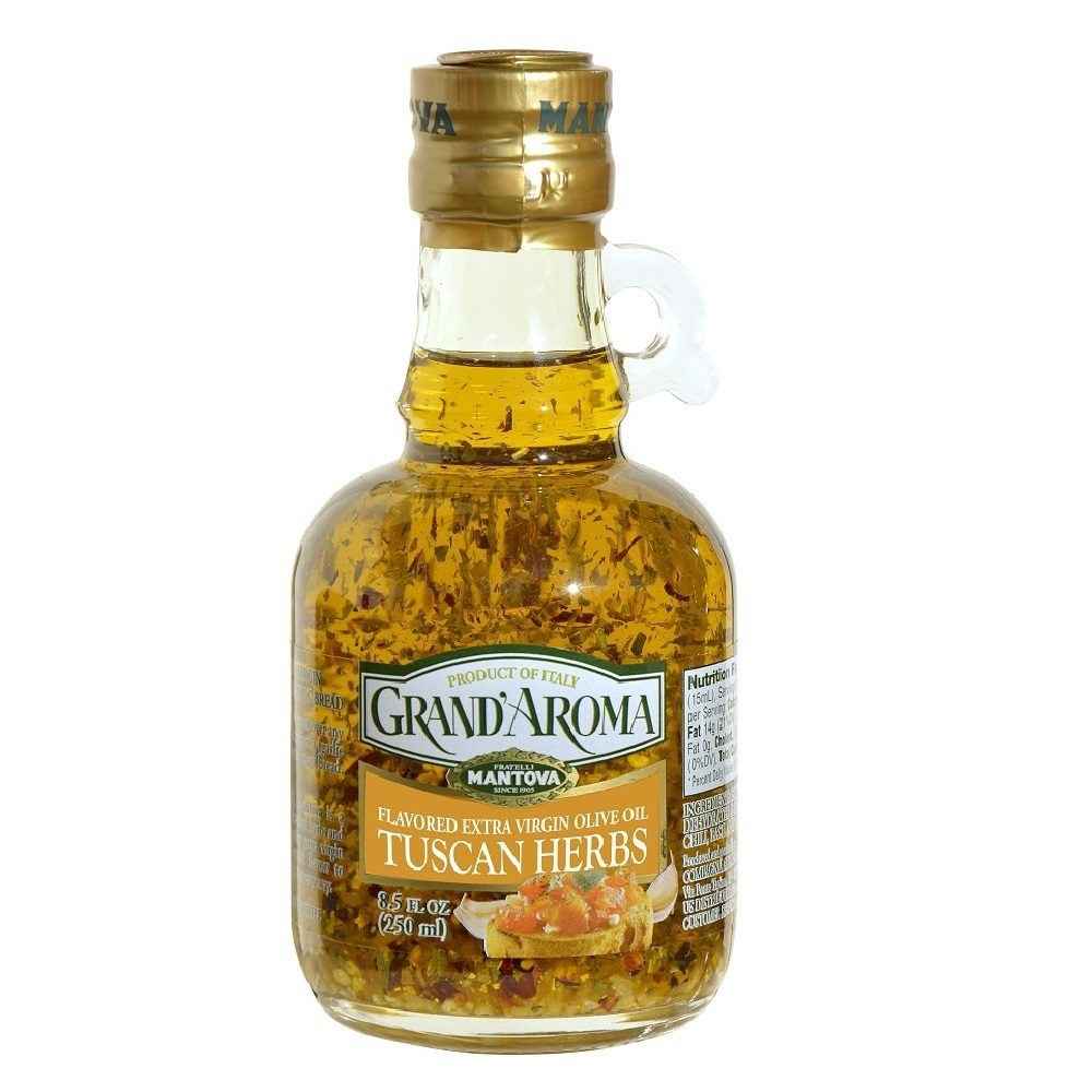Mantova Grand'Aroma Flavored Extra Virgin Olive Oil Variety Set: Basil, Garlic, Truffle and Tuscan Herbs, 8.5 fl. oz.