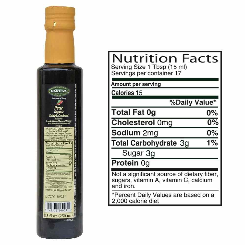 Mantova Organic Pear Balsamic Vinegar of Modena, 8.5 oz