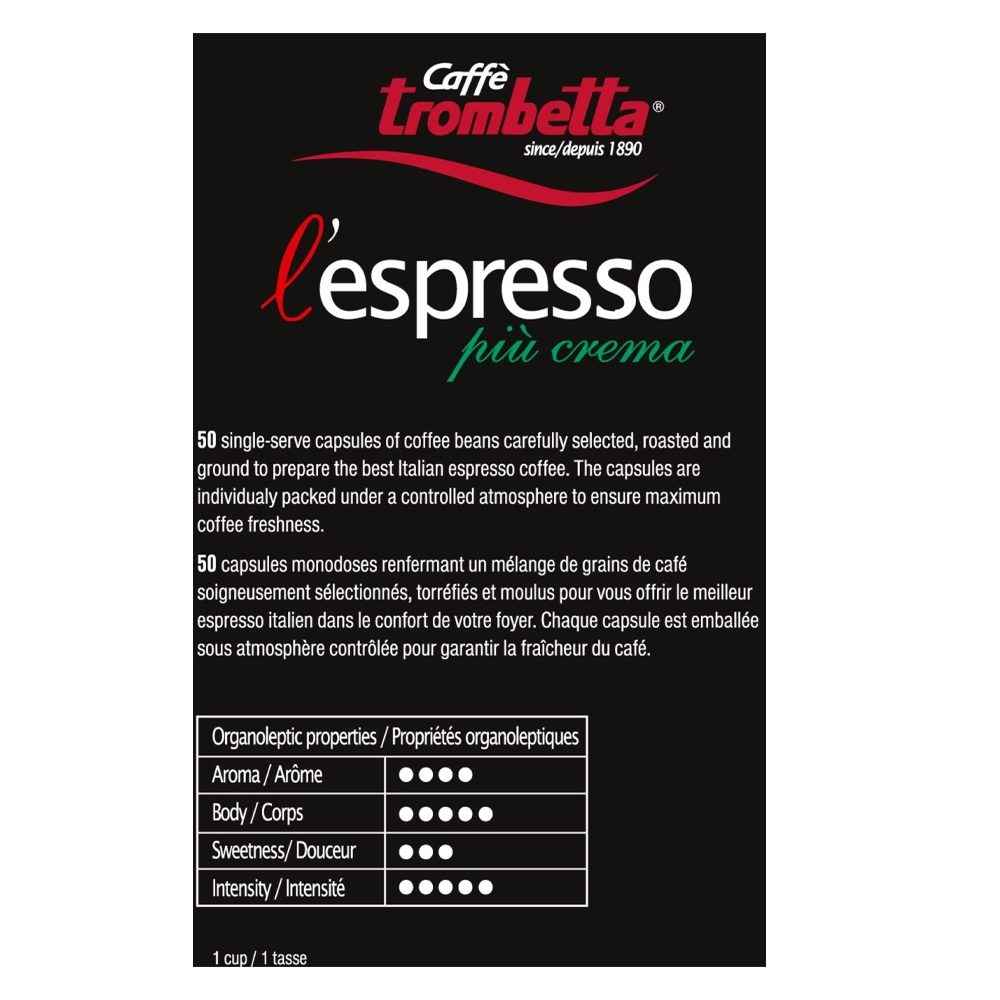 Trombetta Nespresso Piu Crema Pods, 10 count