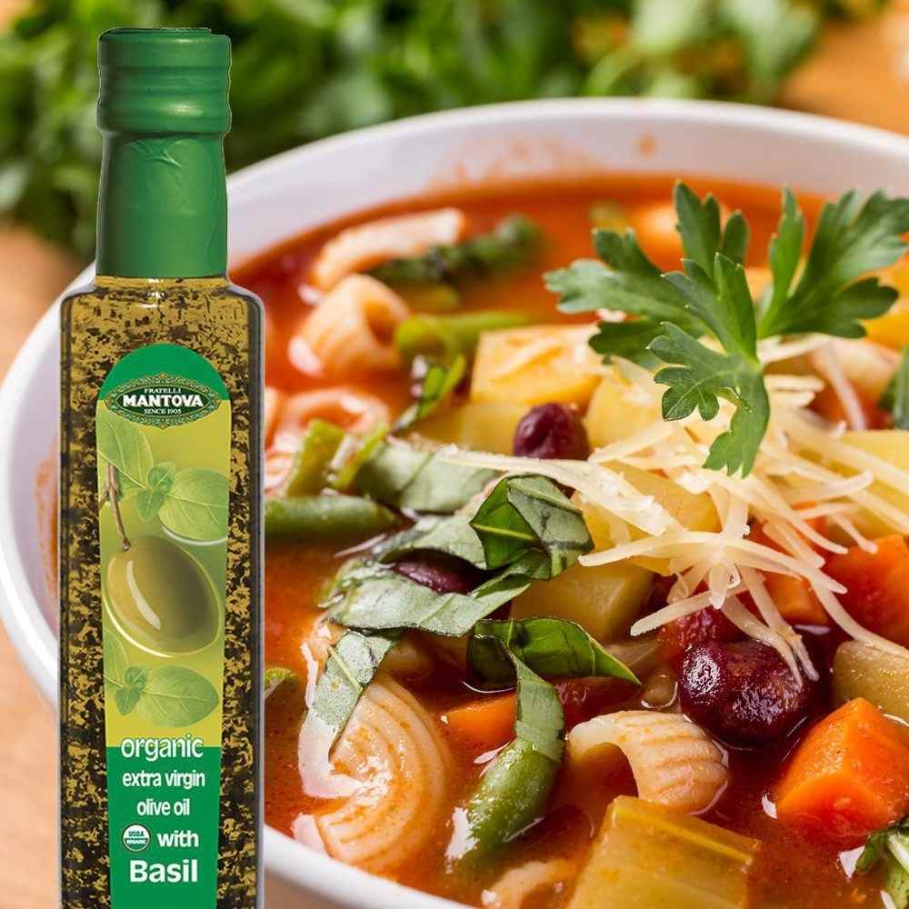 Mantova Organic Extra Virgin Olive Oil Variety Set: Garlic, Basil, Lemon, Chili (8.5 0z each)