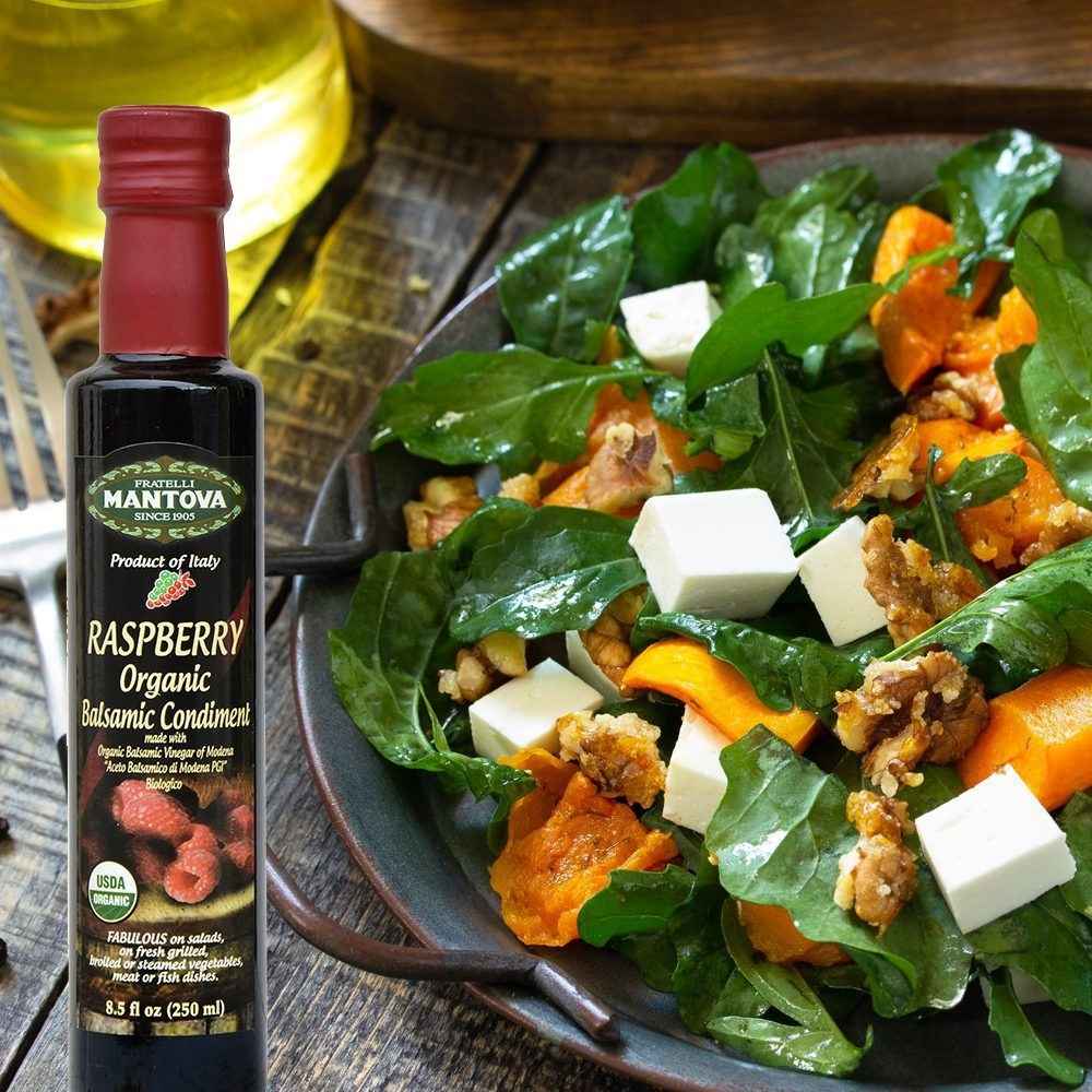 Mantova Organic Balsamic Vinegar of Modena Set: Pear, Fig, Raspberry, Pomegranate, 8.5 oz each