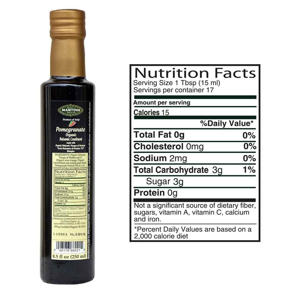 Mantova Organic Pomegranate Balsamic Vinegar of Modena, 8.5 oz