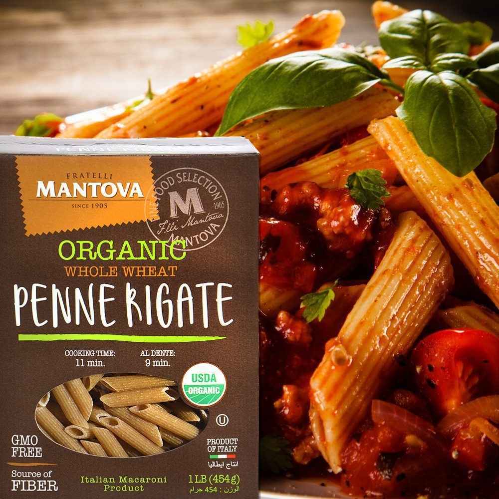 Mantova Organic Whole Wheat Penne Rigate, 1 lb.