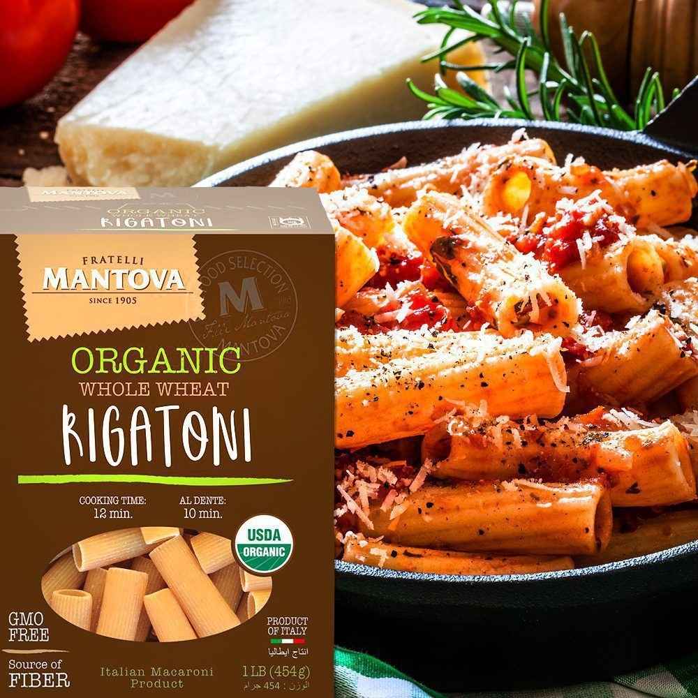 Mantova Organic Whole Wheat Rigatoni, 1 lb.