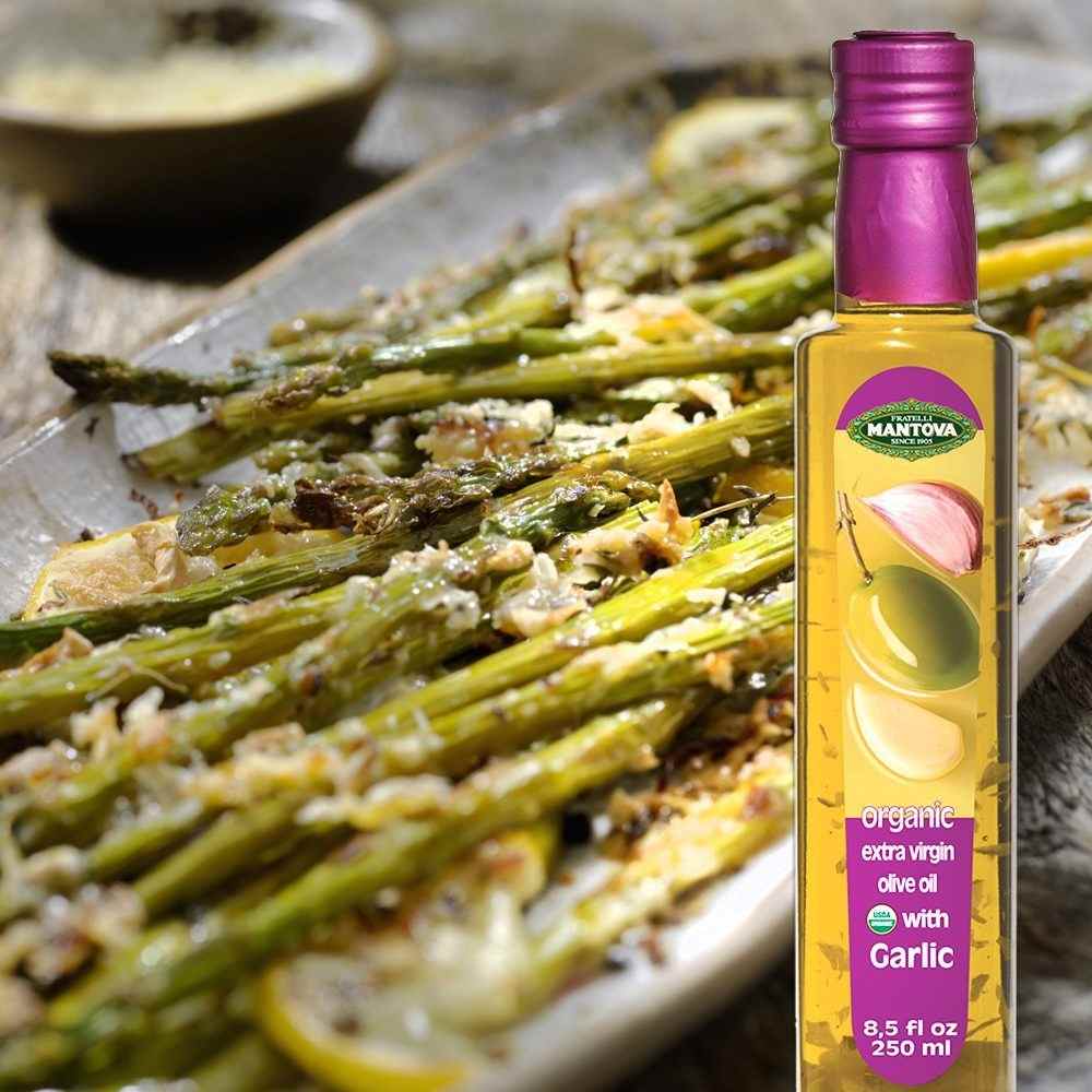 Mantova Organic Extra Virgin Olive Oil Variety Set: Garlic, Basil, Lemon, Chili (8.5 0z each)
