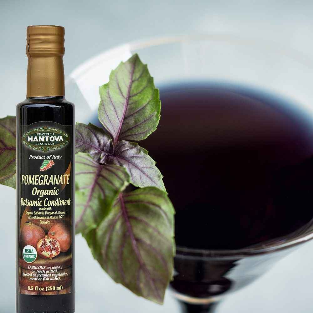 Mantova Organic Balsamic Vinegar of Modena Set: Pear, Fig, Raspberry, Pomegranate, 8.5 oz each