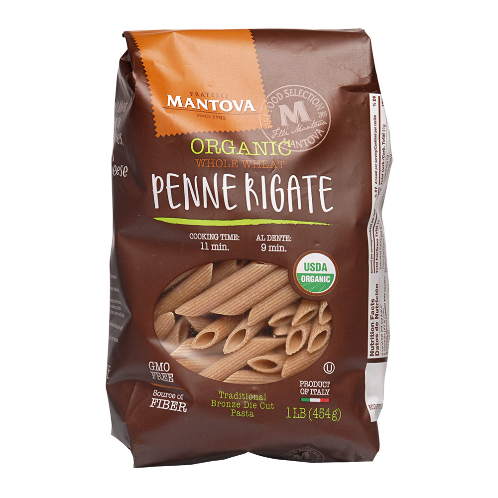 Mantova Organic Whole Wheat Penne Rigate, 1 lb.