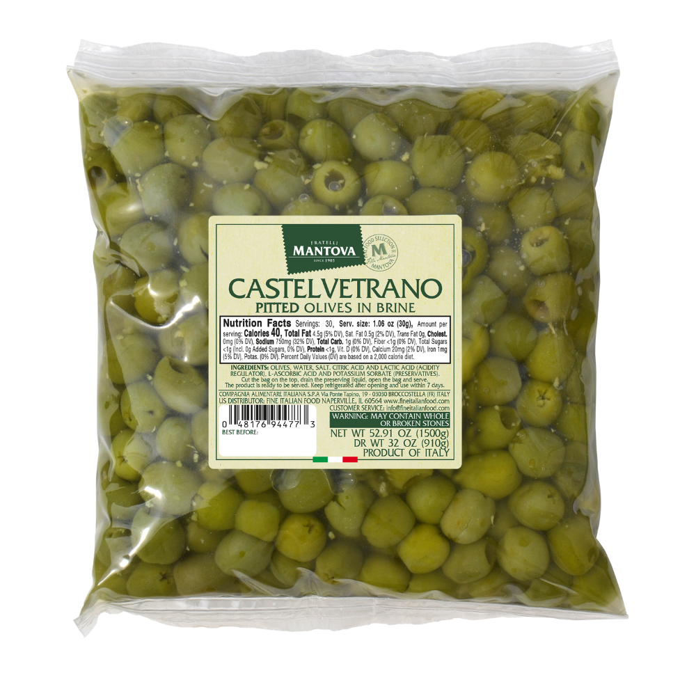 Mantova Pitted Castelvetrano Olives in Brine, 52.91 oz. (3.3 lbs.)