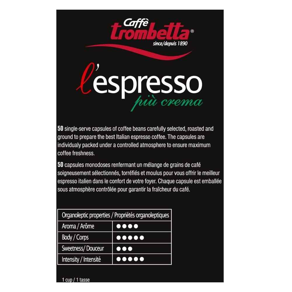 
                  
                    Trombetta Nespresso Piu Crema Pods, 10 count
                  
                