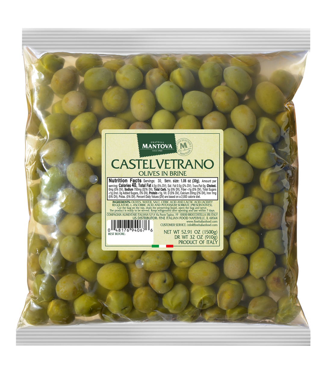 Mantova Whole Castelvetrano Olives in Brine, 52.91 oz. (3.3 lbs.)