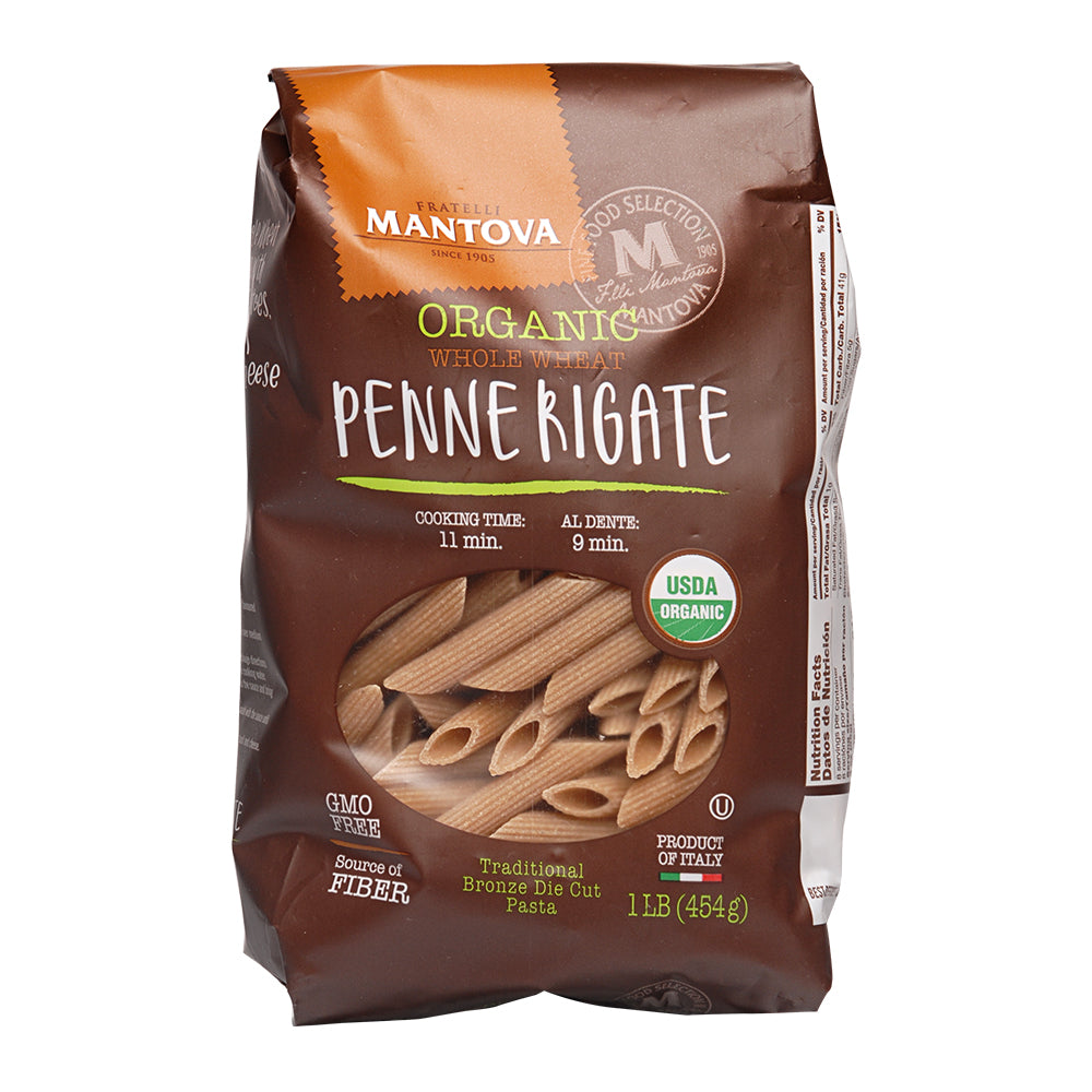 Mantova Organic Whole Wheat Penne Rigate, 1 lb.